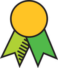 Gold medal icon with green ribbons