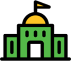 An icon of a green building with a yellow dome