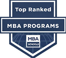 A dark blue award banner that says "Top Ranked MBA Programs by MBA Schools"